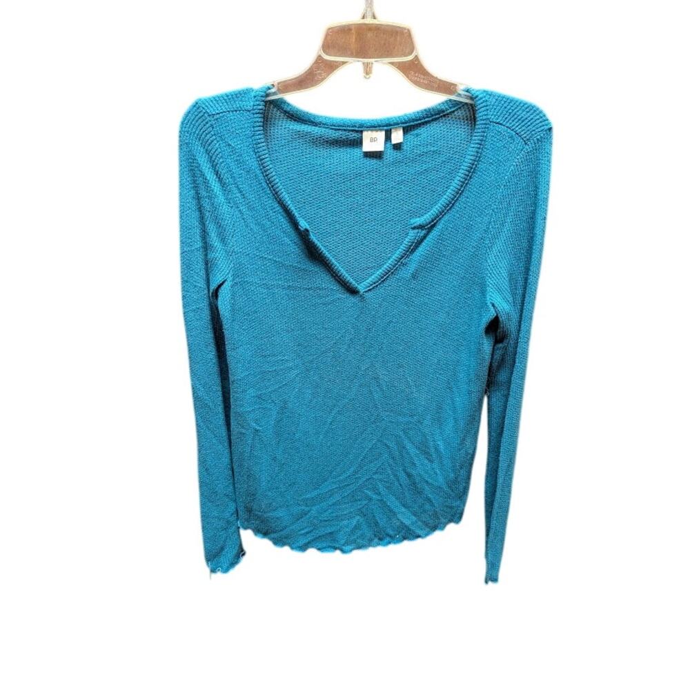 BP. Thermal Long Sleeve Lettuce Edge vneck T-Shirt Top layering blue small